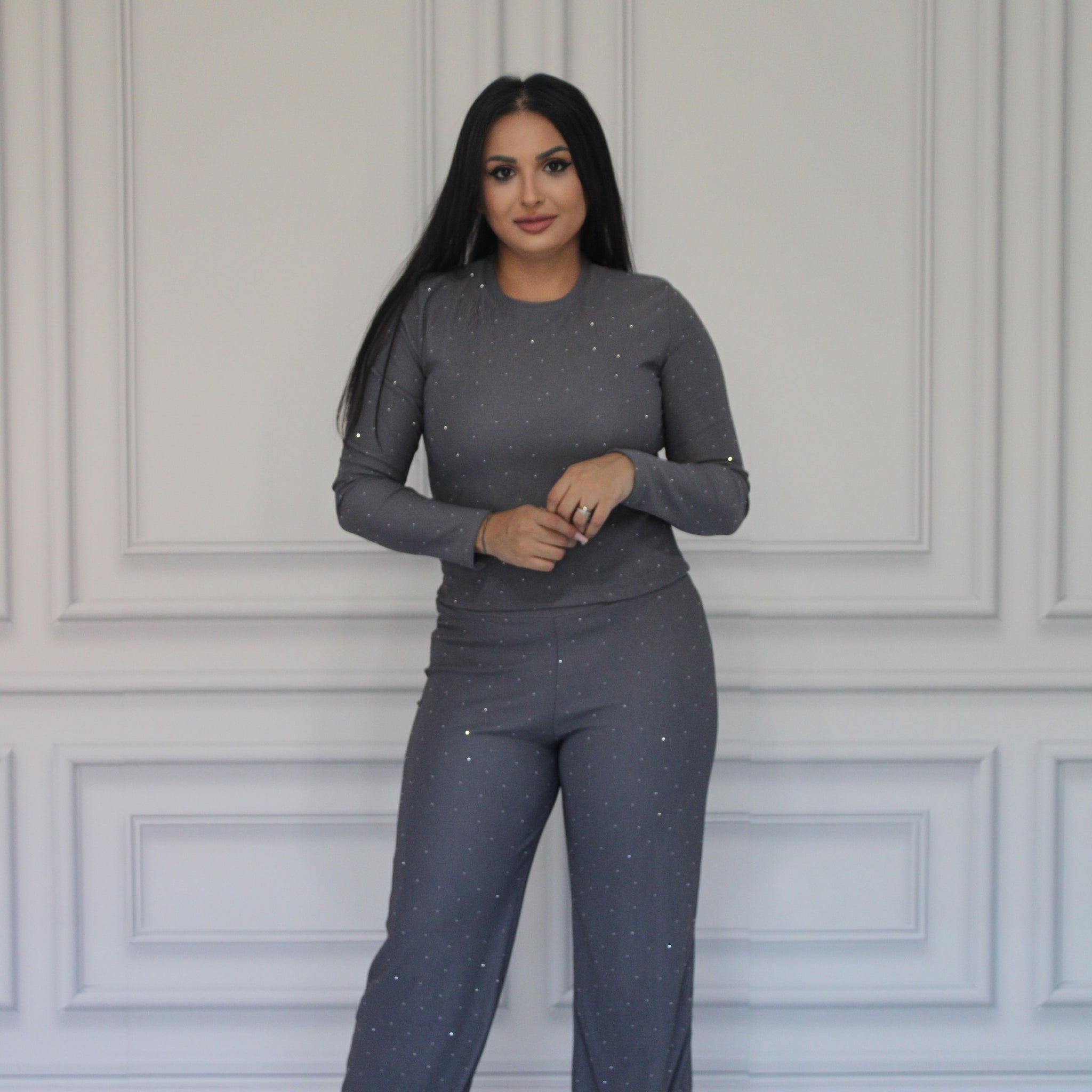 Set Bluza si Pantalon Evazat Gri