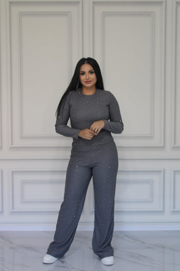 Set Bluza si Pantalon Evazat Gri