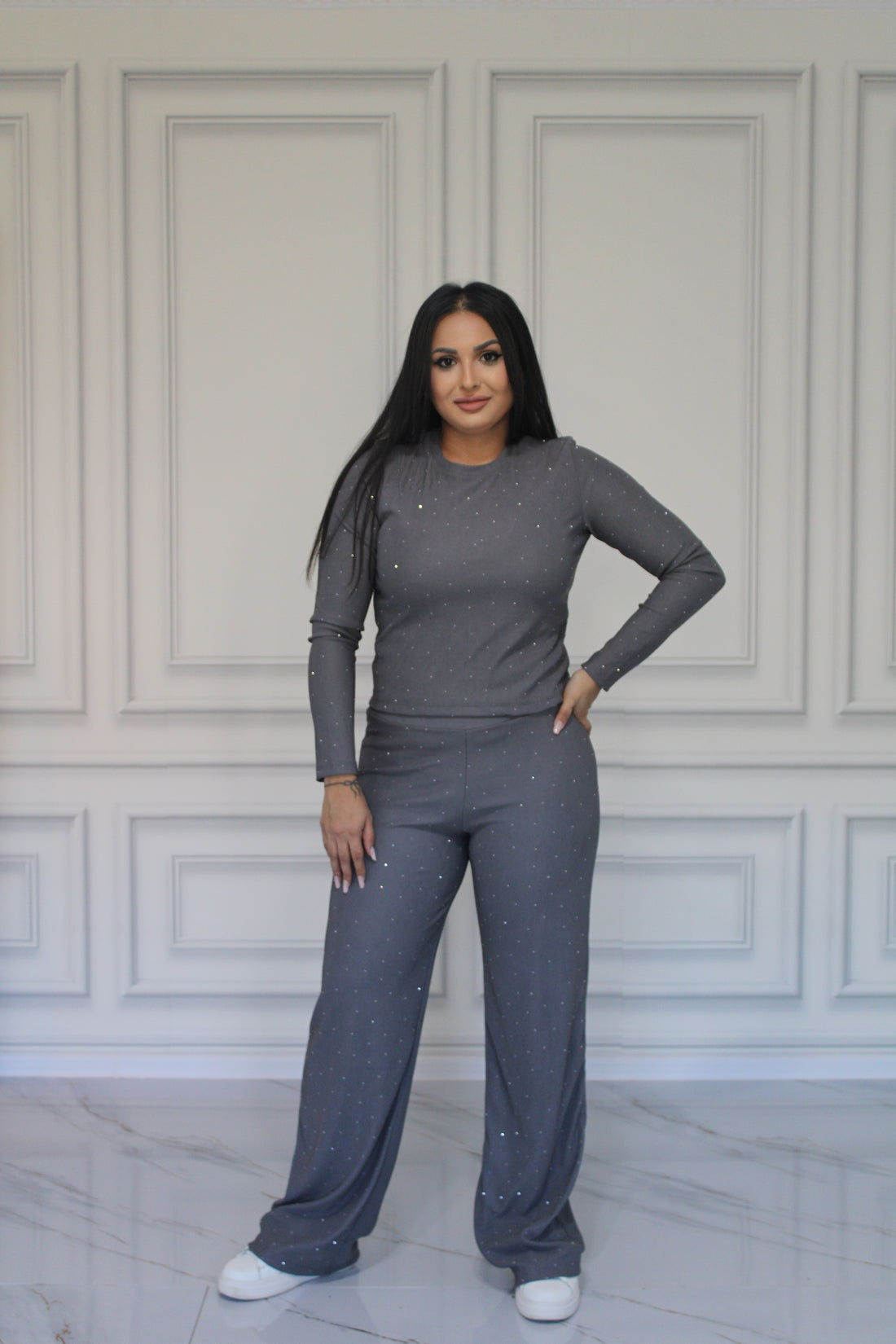 Set Bluza si Pantalon Evazat Gri